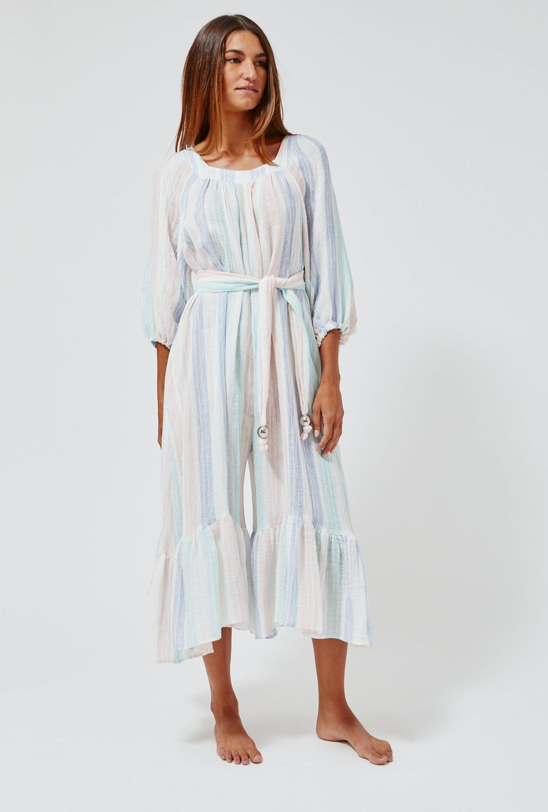 THE LAURE JUMPSUIT in PASTEL MULTI STRIPED GAUZE