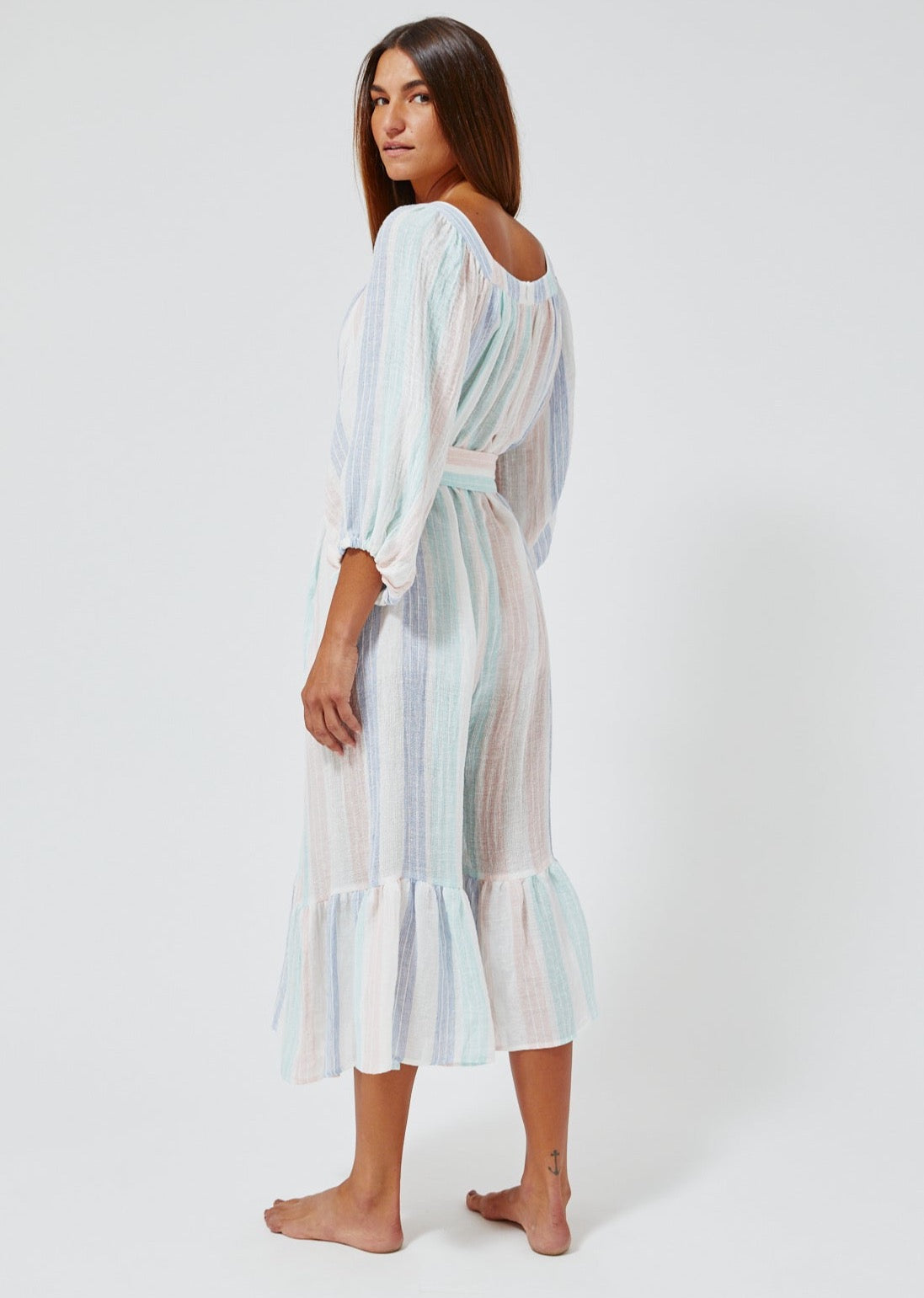 THE LAURE JUMPSUIT in PASTEL MULTI STRIPED GAUZE