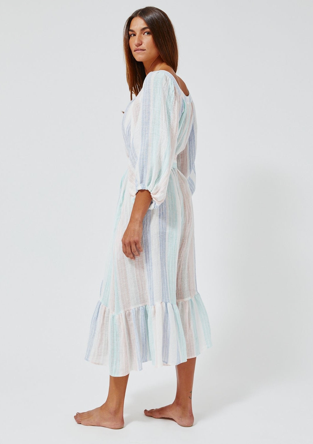 THE LAURE JUMPSUIT in PASTEL MULTI STRIPED GAUZE