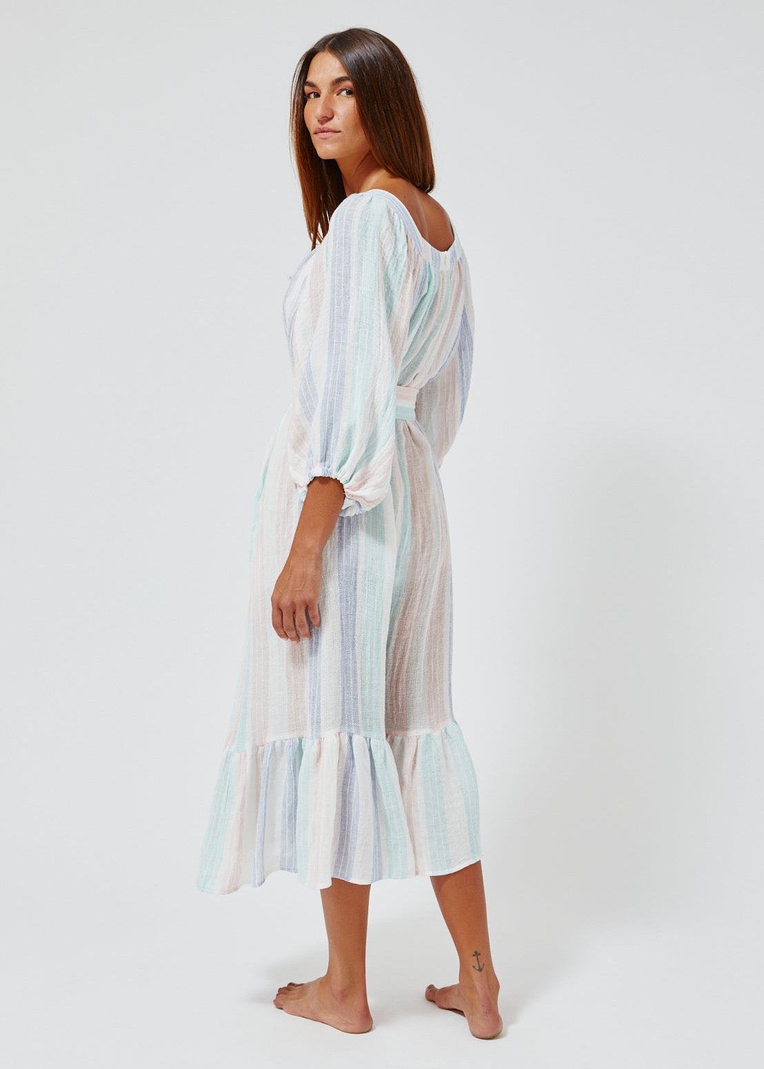 THE LAURE JUMPSUIT in PASTEL MULTI STRIPED GAUZE