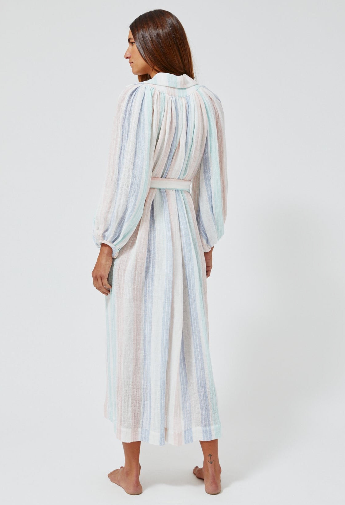 THE POET DRESS in PASTEL MULTI STRIPED GAUZE