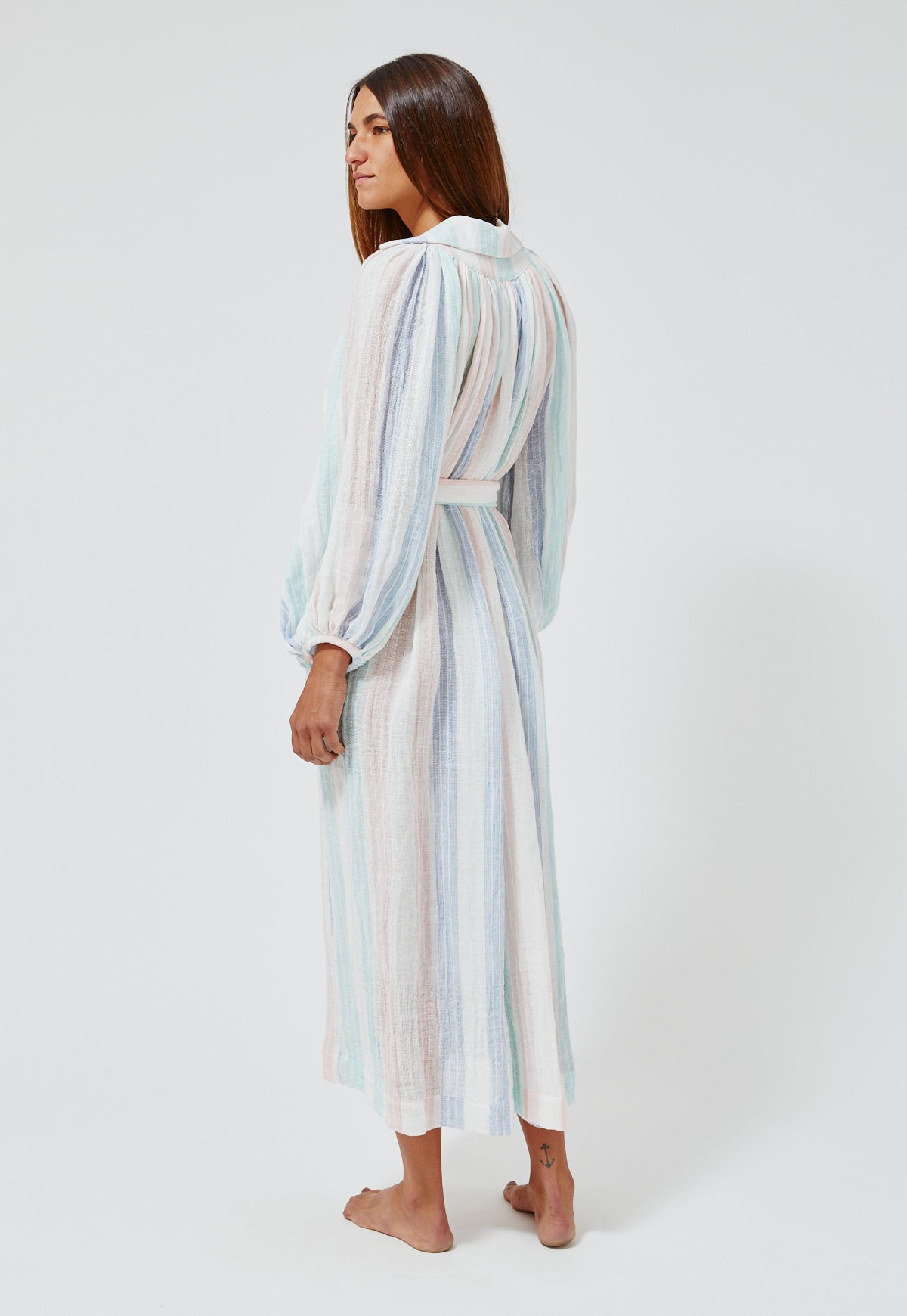 THE POET DRESS in PASTEL MULTI STRIPED GAUZE