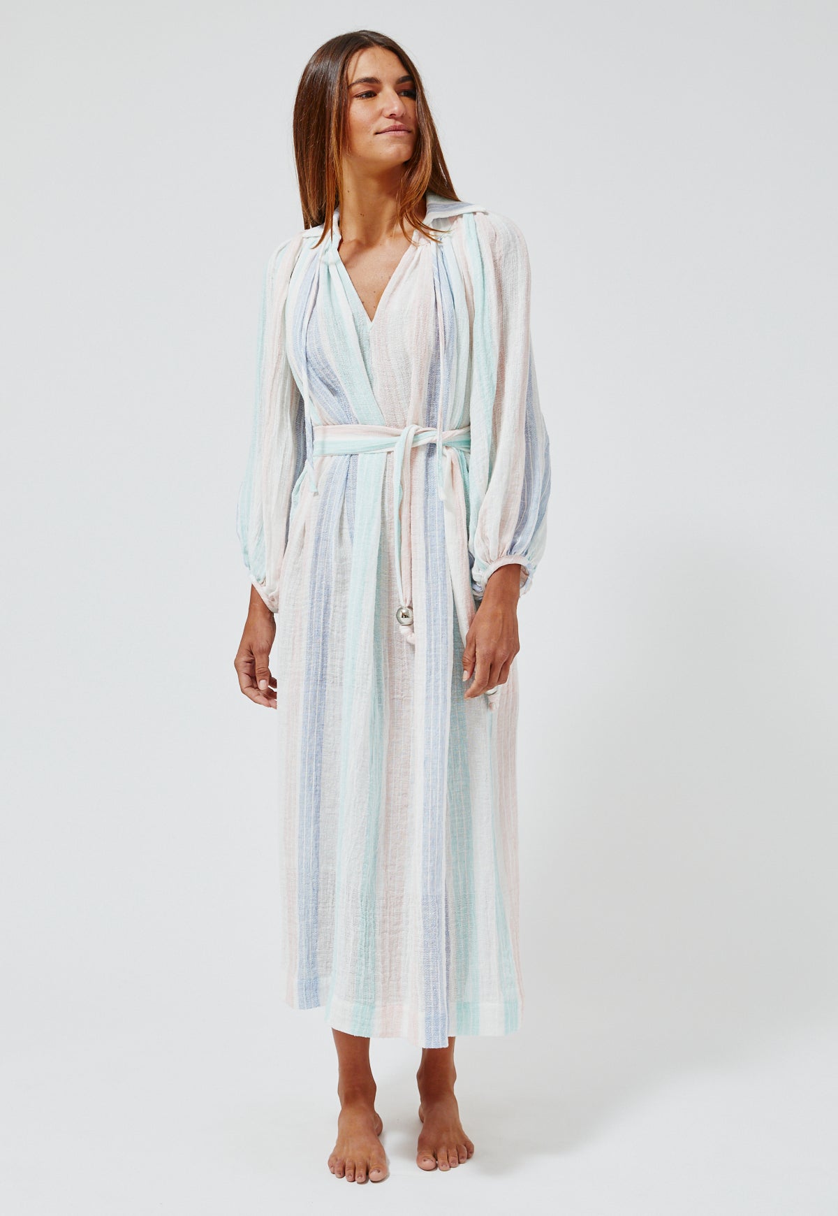 THE POET DRESS in PASTEL MULTI STRIPED GAUZE