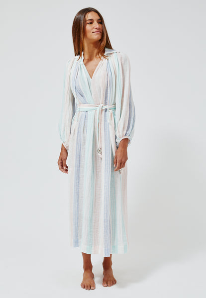 THE POET DRESS in PASTEL MULTI STRIPED GAUZE