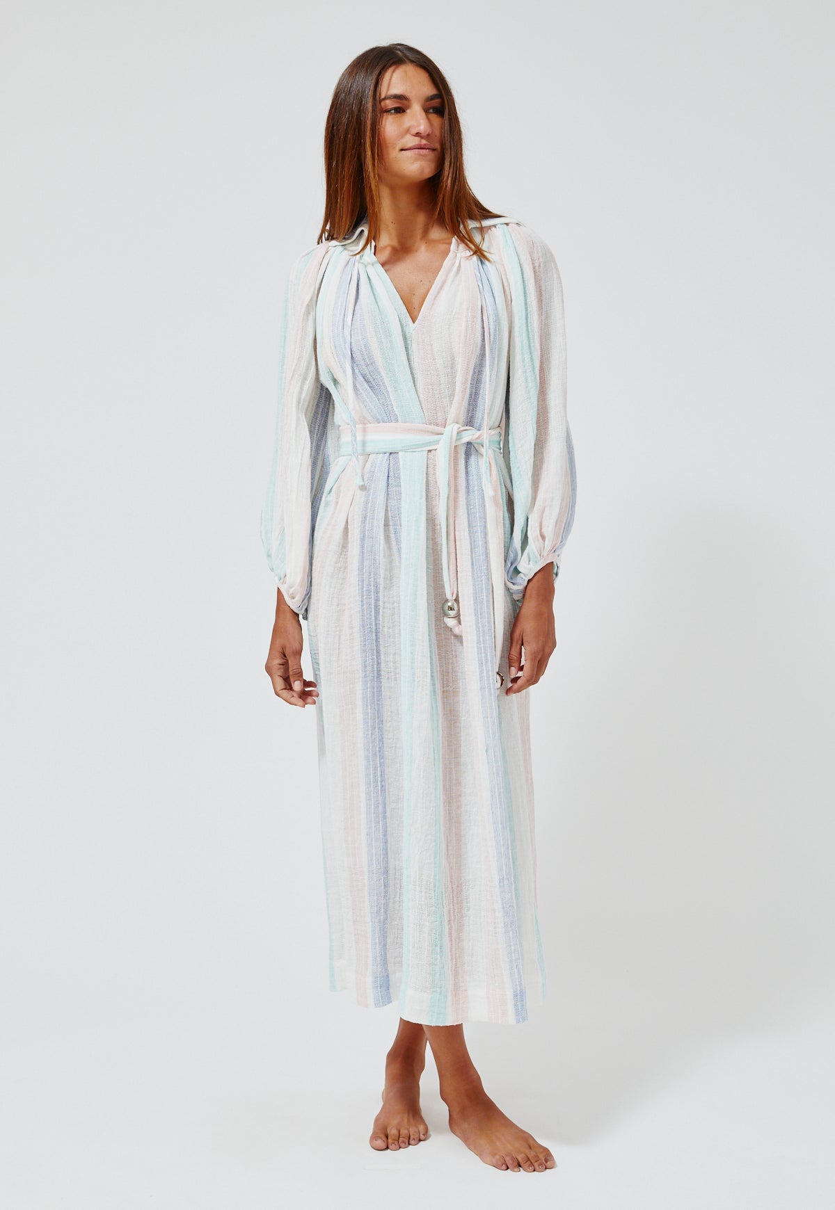 THE POET DRESS in PASTEL MULTI STRIPED GAUZE
