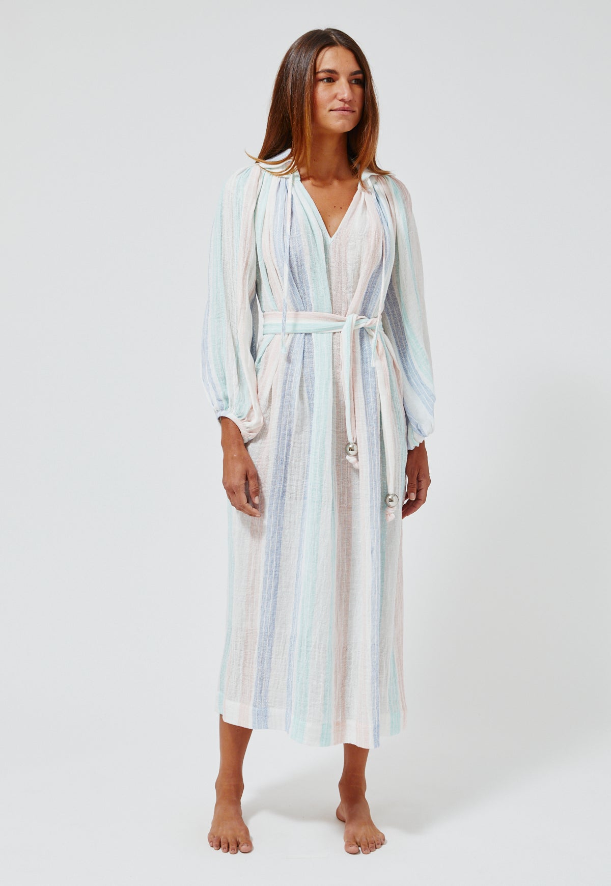 THE POET DRESS in PASTEL MULTI STRIPED GAUZE