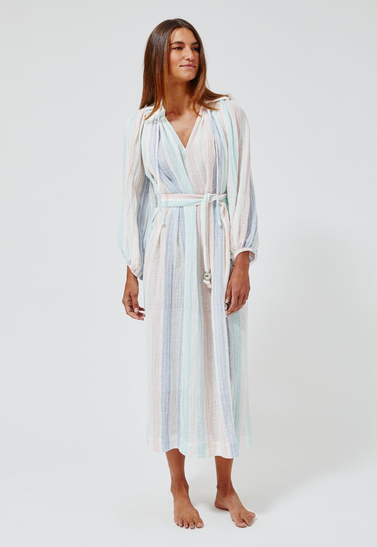 THE POET DRESS in PASTEL MULTI STRIPED GAUZE