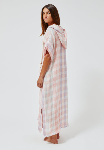 THE DRAWSTRING HOODED CAFTAN in MADRAS GAUZE