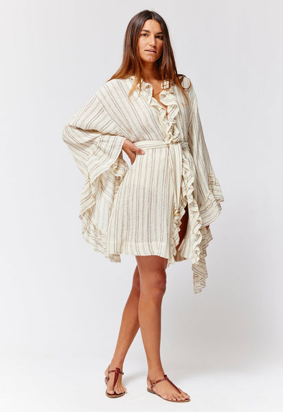 THE ANITA MINI ROBE in NATURAL & BROWN STRIPED CHIOS GAUZE