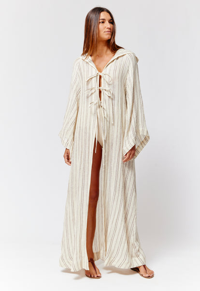 THE BEACH CAPE in NATURAL & BROWN STRIPED CHIOS GAUZE – Lisa Marie