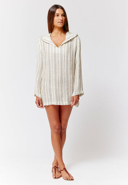 THE BEACH TUNIC in NATURAL & BLACK STRIPED CHIOS GAUZE