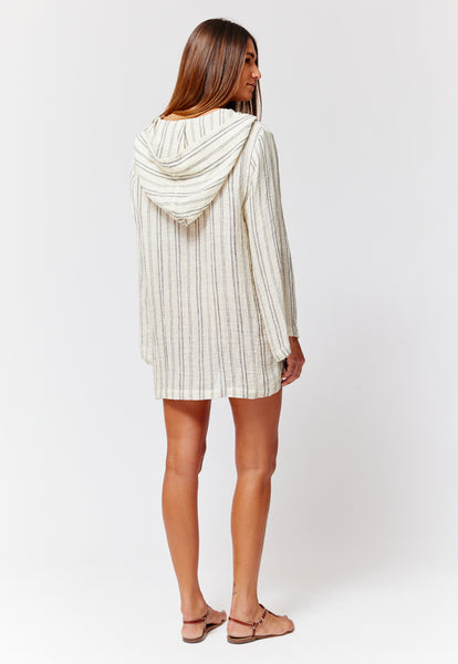 THE BEACH TUNIC in NATURAL & BLACK STRIPED CHIOS GAUZE