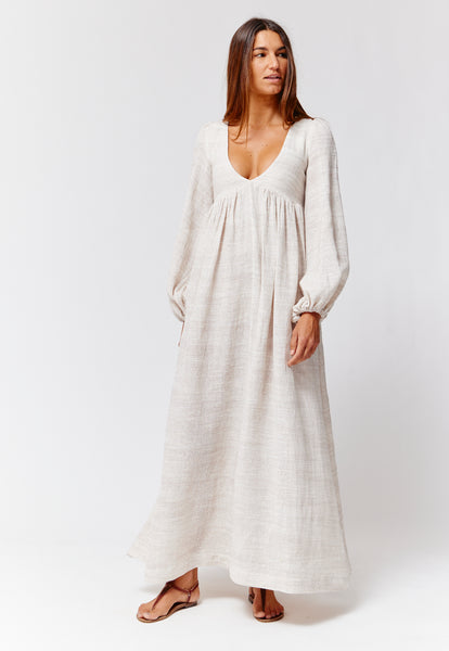 THE CAROLYN DRESS in NATURAL STRIPED GAUZE