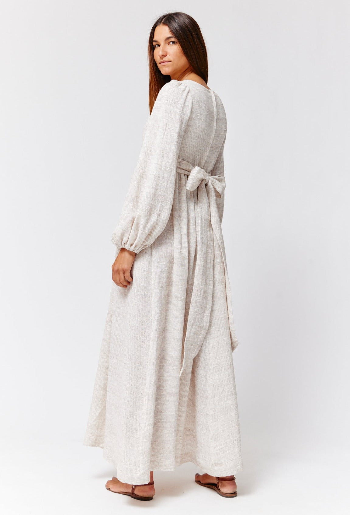 THE CAROLYN DRESS in NATURAL STRIPED GAUZE