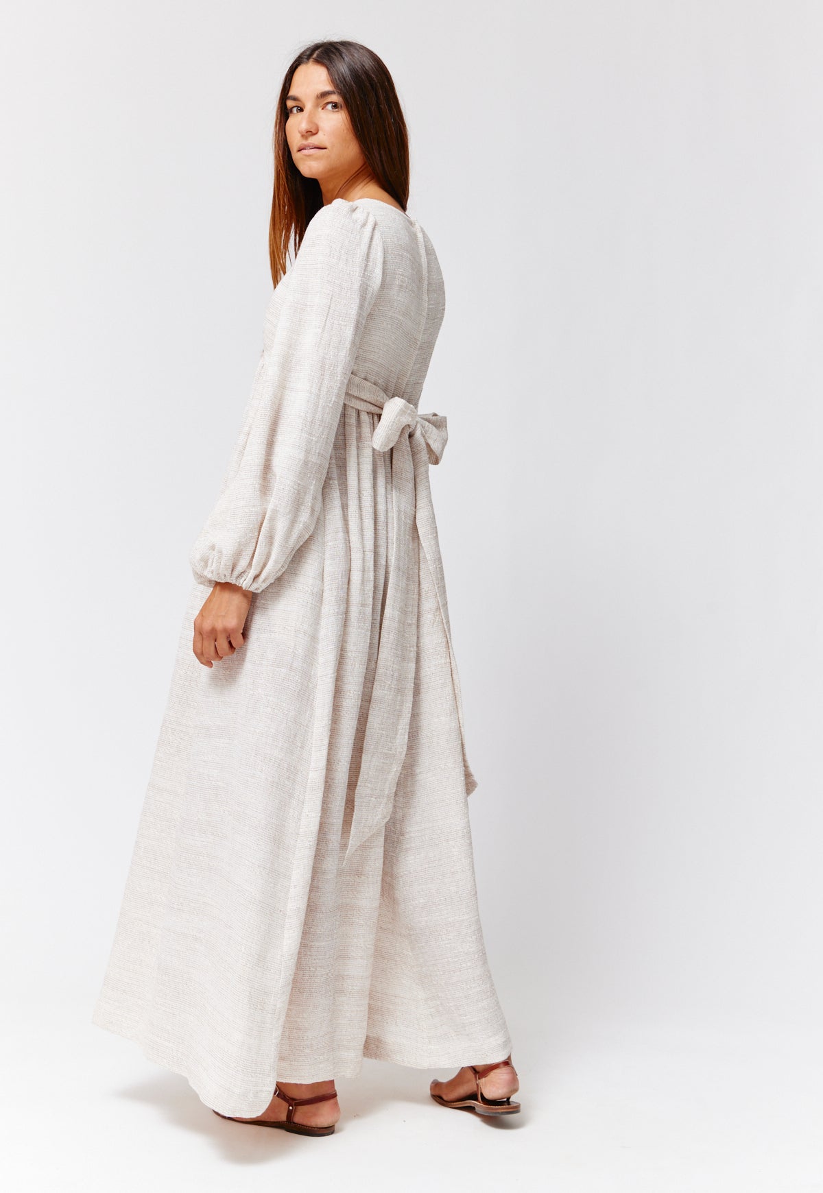 THE CAROLYN DRESS in NATURAL STRIPED GAUZE
