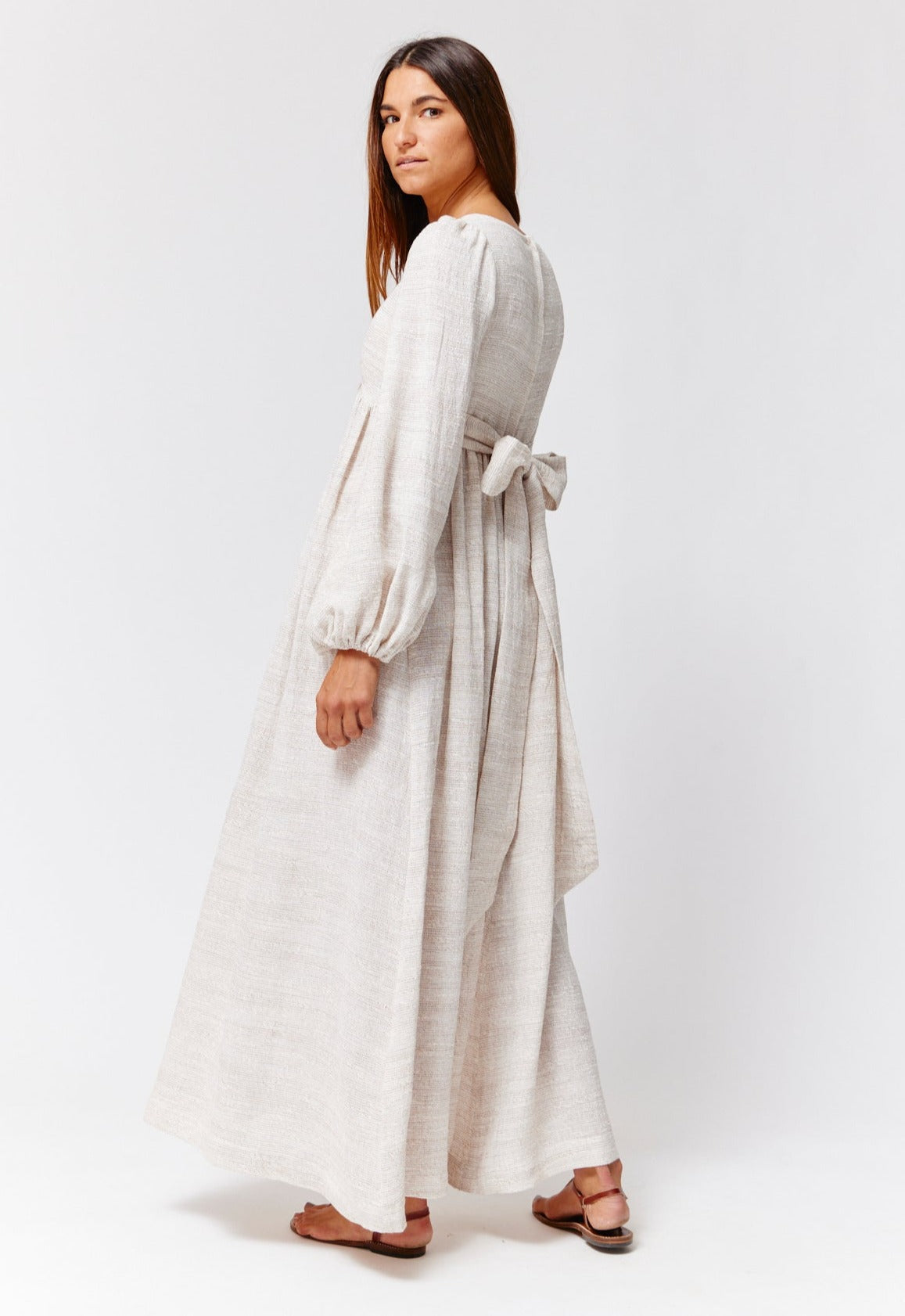 THE CAROLYN DRESS in NATURAL STRIPED GAUZE