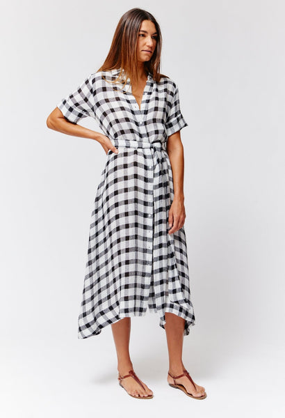 THE CLASSIC SHIRT DRESS in BLACK & WHITE GINGHAM CHIOS GAUZE