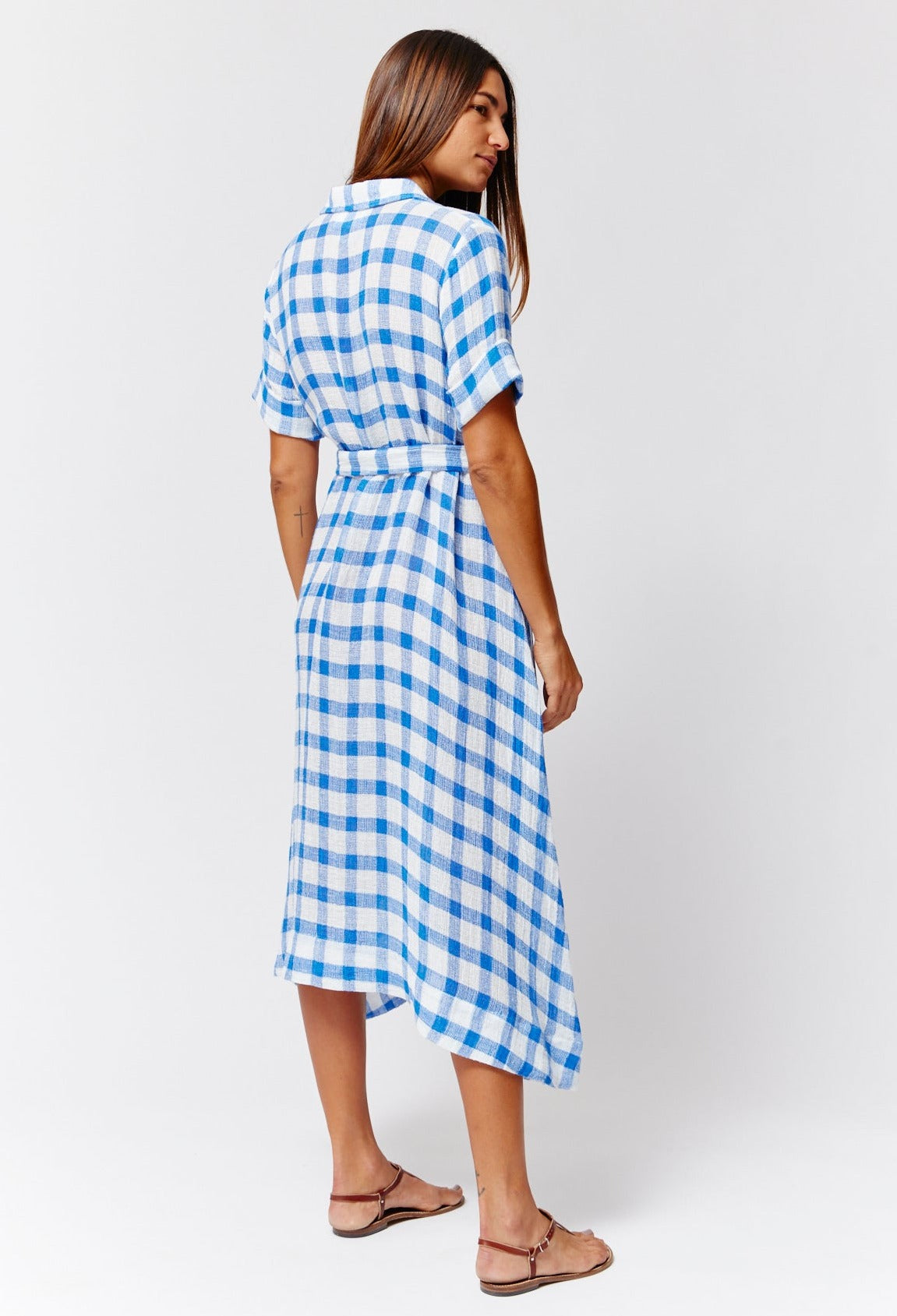 THE CLASSIC SHIRT DRESS in  FRENCH BLUE & WHITE GINGHAM CHIOS GAUZE