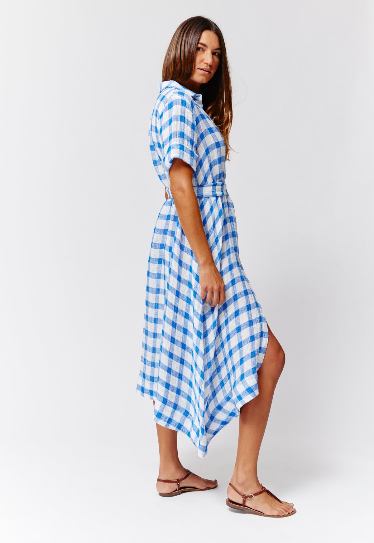 THE CLASSIC SHIRT DRESS in  FRENCH BLUE & WHITE GINGHAM CHIOS GAUZE