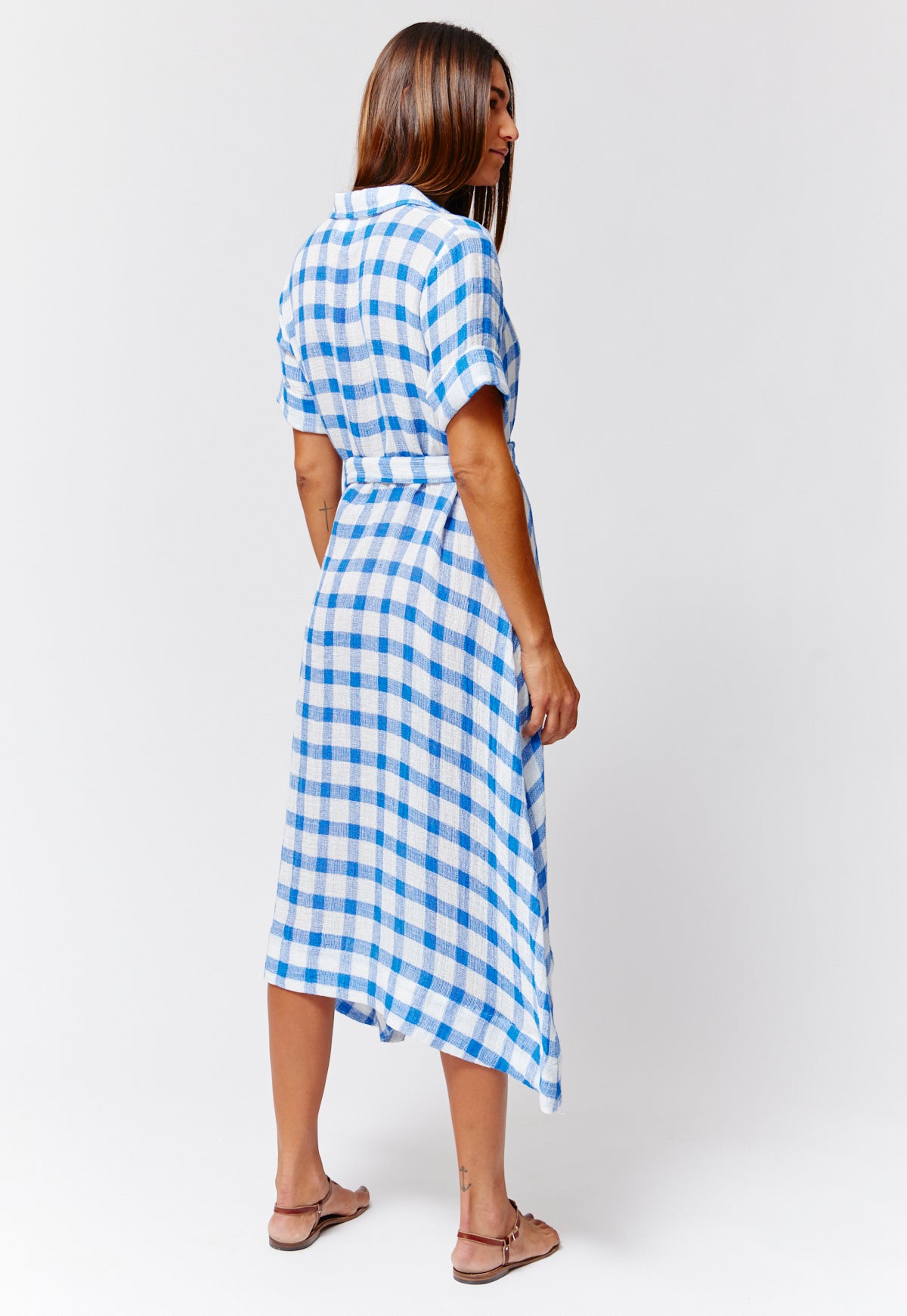 THE CLASSIC SHIRT DRESS in  FRENCH BLUE & WHITE GINGHAM CHIOS GAUZE