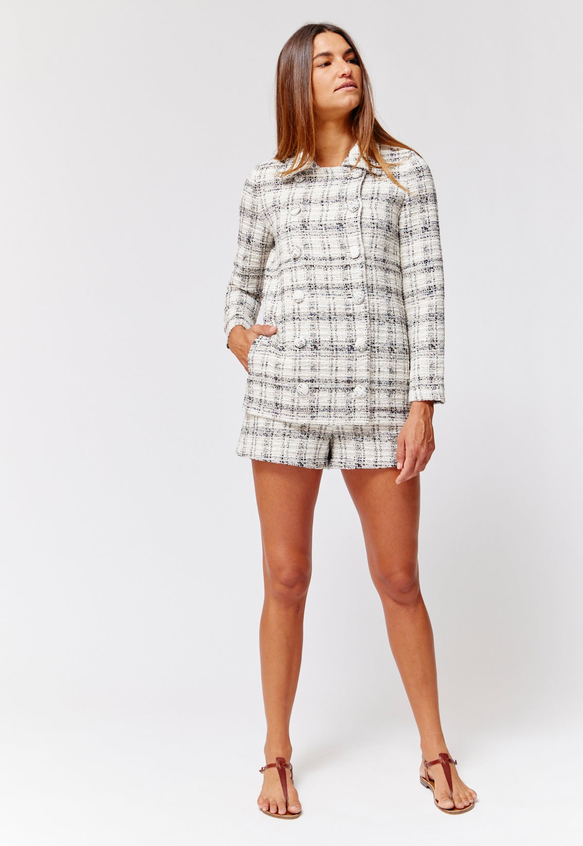 THE DOUBLE BREASTED JACKET in BLACK & WHITE TWEED