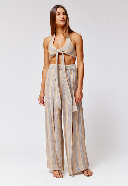 THE FARRAH WRAP PANT in SIENA & NATURAL STRIPED CHIOS GAUZE – Lisa