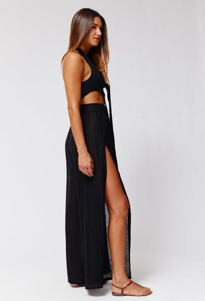 THE WIDE LEG OPEN-SIDE PANT in BLACK ORGANIC GAUZE