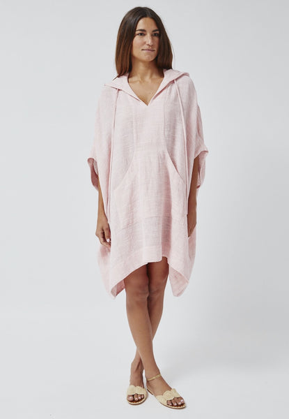 THE HOODED PONCHO in PALE PINK STRIPED GAUZE