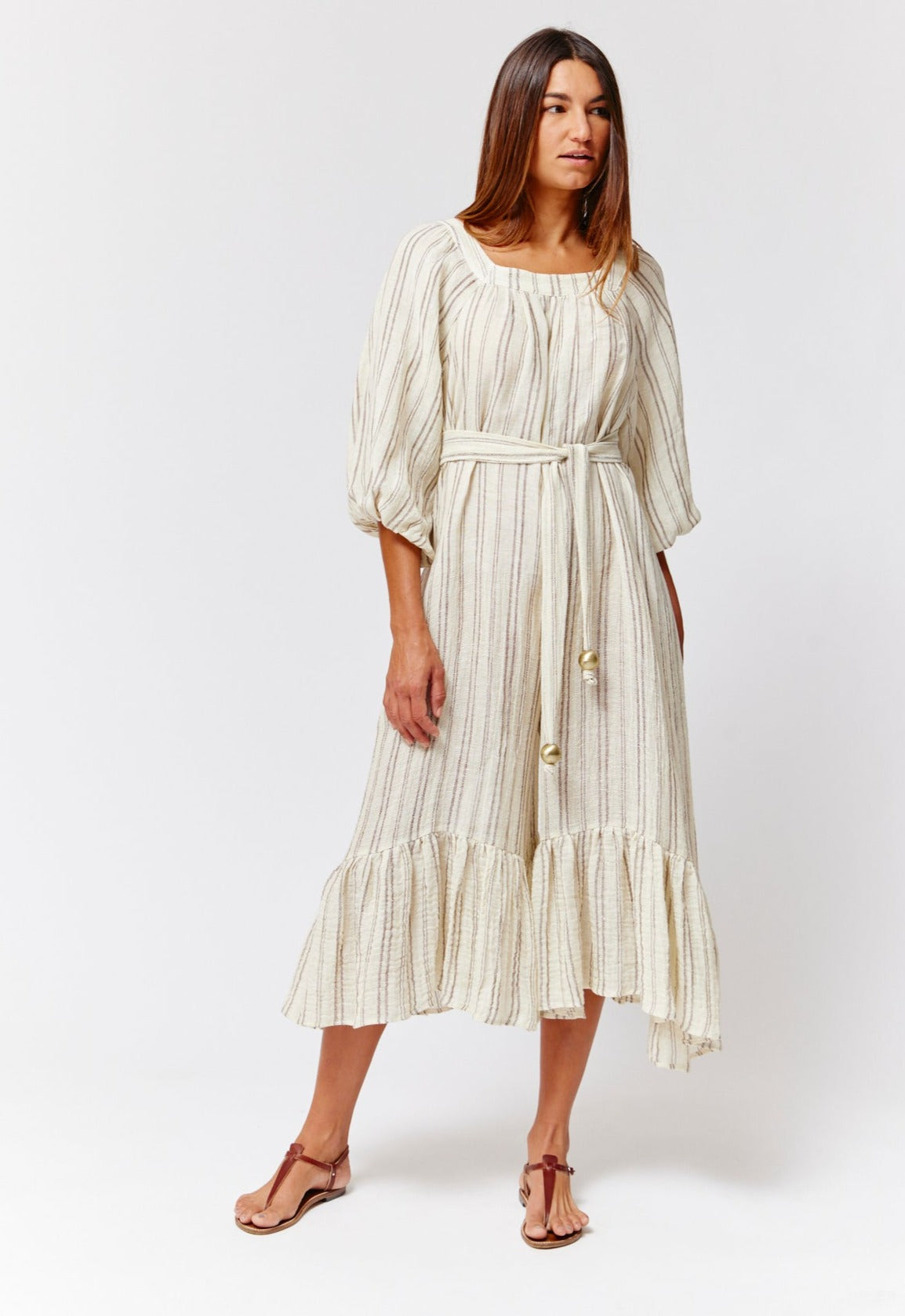 THE LAURE JUMPSUIT in NATURAL & BROWN STRIPED CHIOS GAUZE