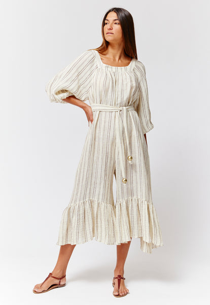 THE LAURE JUMPSUIT in NATURAL & BROWN STRIPED CHIOS GAUZE