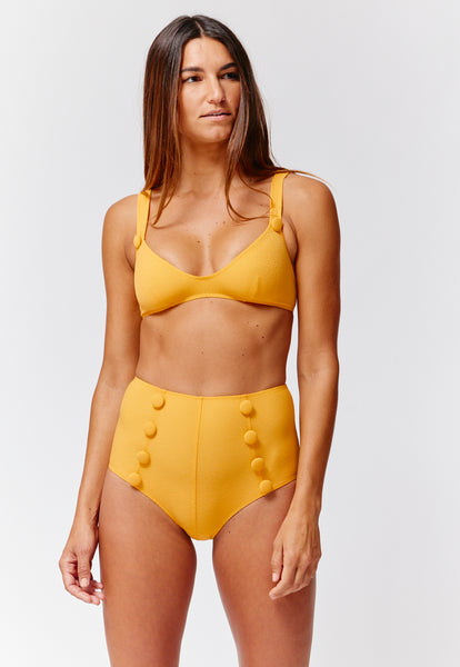 THE MAGDALENA HIGH-WAIST BIKINI in MARIGOLD CREPE