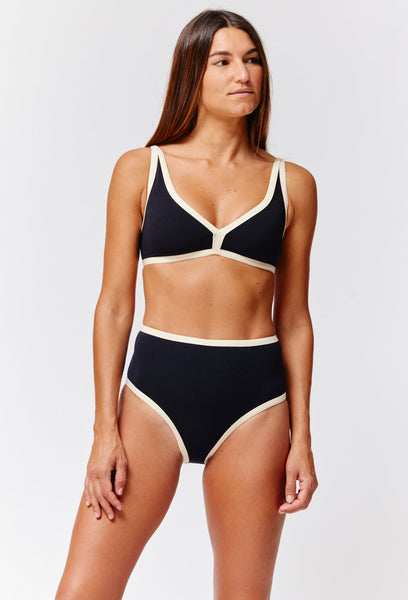 THE MARIA HIGH-WAIST BIKINI in BLACK & NATURAL CREPE