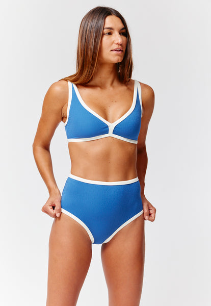 THE MARIA HIGH-WAIST BIKINI in NAVY & CREAM CREPE