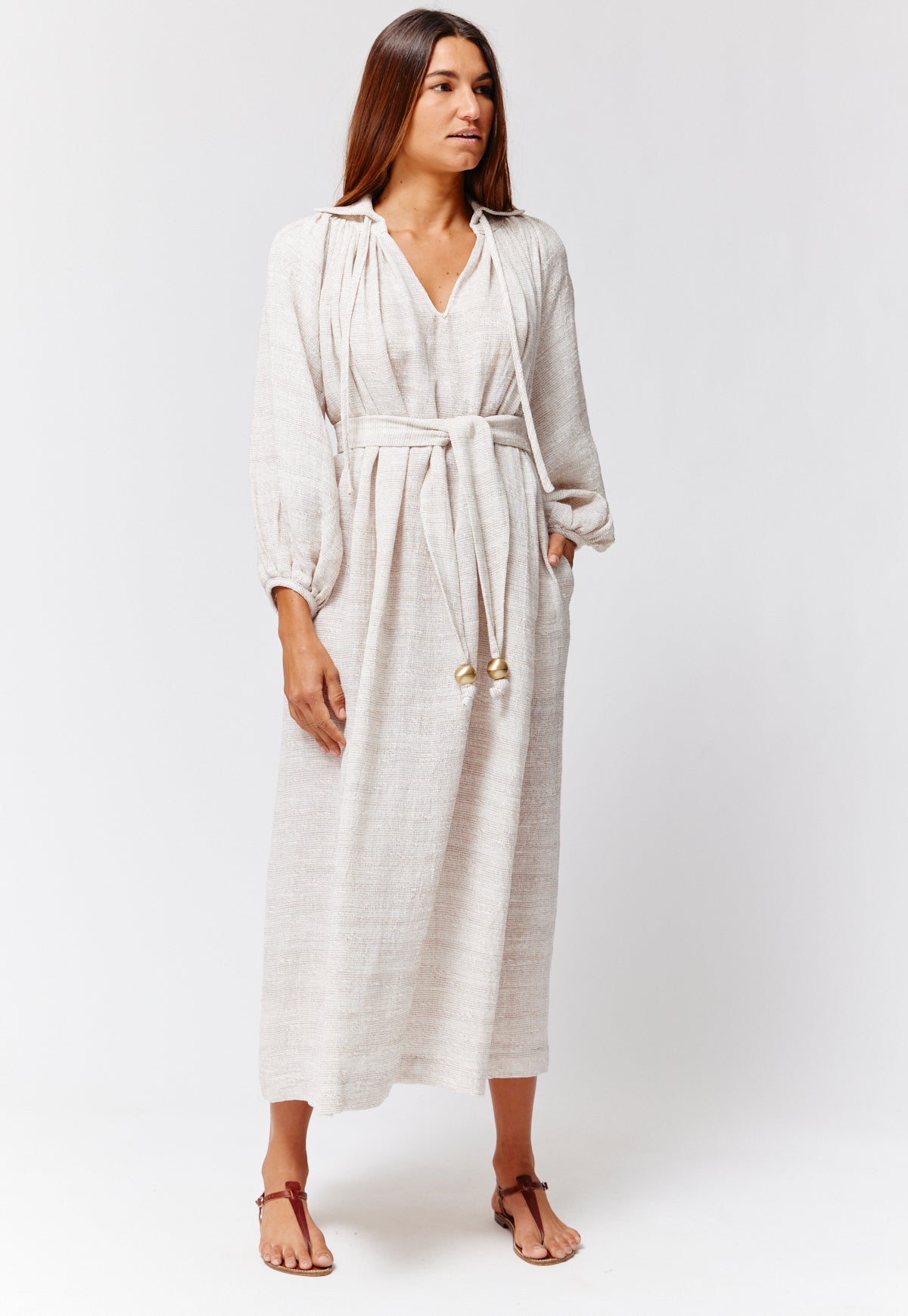 THE POET DRESS in NATURAL STRIPED GAUZE