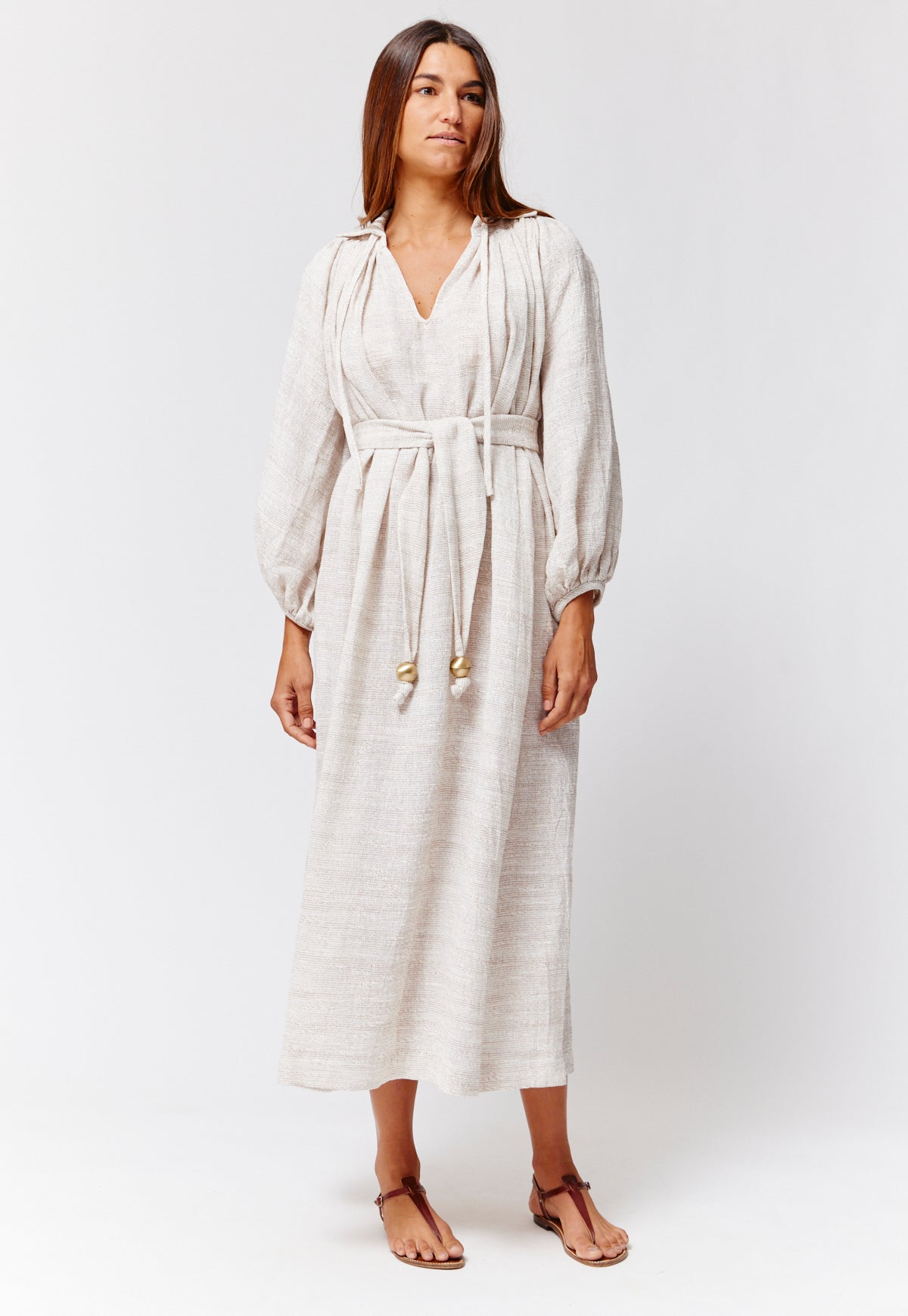 THE POET DRESS in NATURAL STRIPED GAUZE