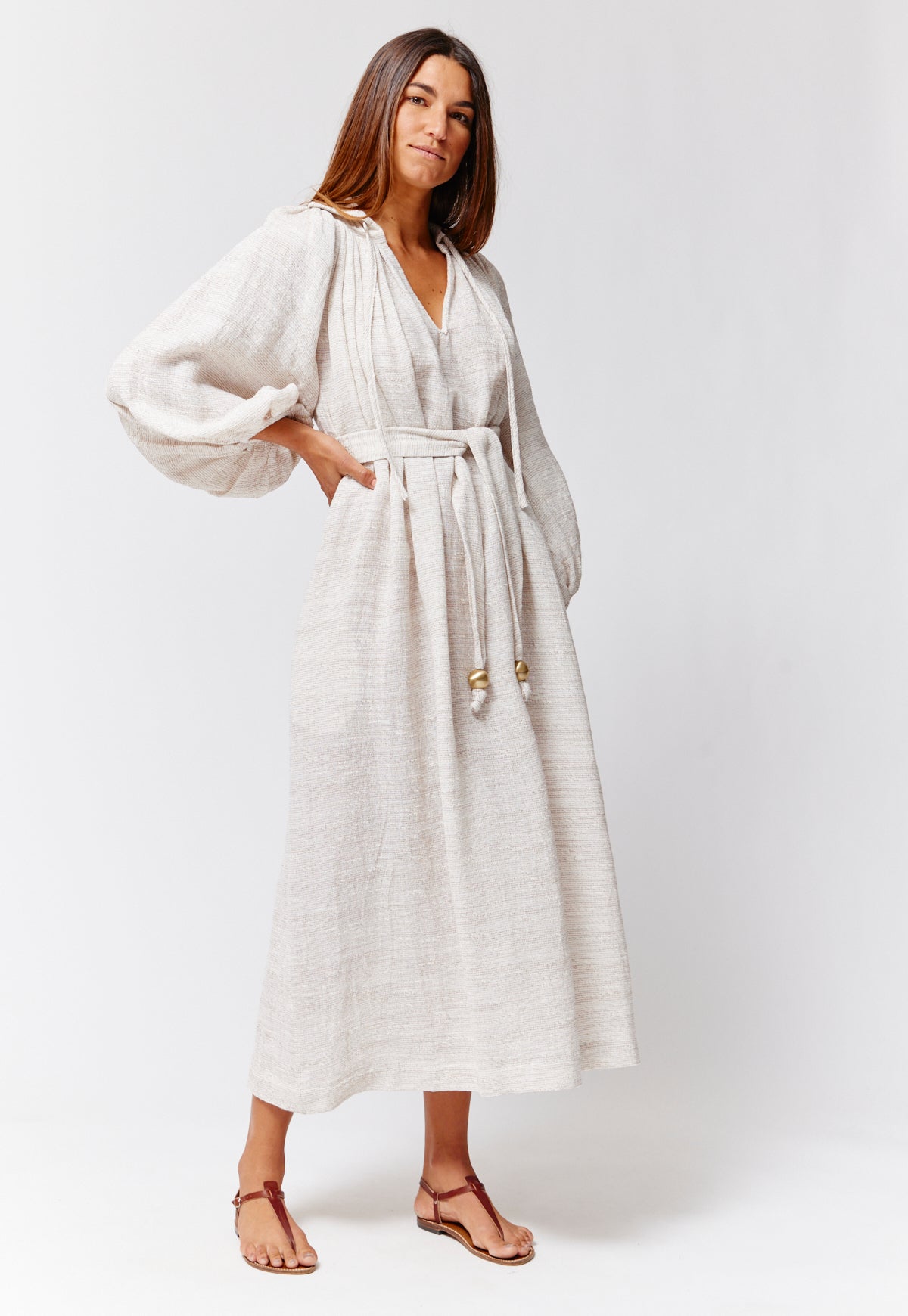 THE POET DRESS in NATURAL STRIPED GAUZE