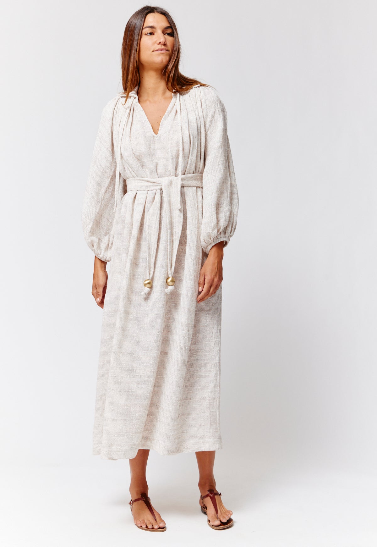 THE POET DRESS in NATURAL STRIPED GAUZE