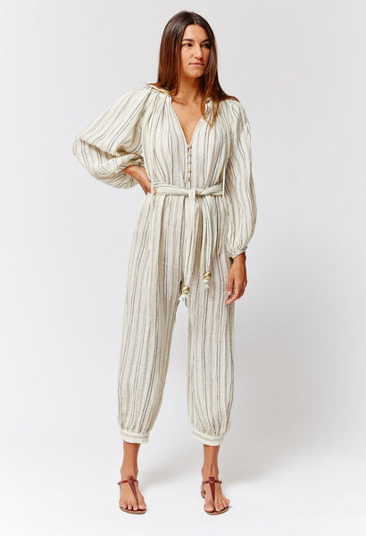 THE POET JUMPSUIT in NATURAL & BLACK STRIPED CHIOS GAUZE