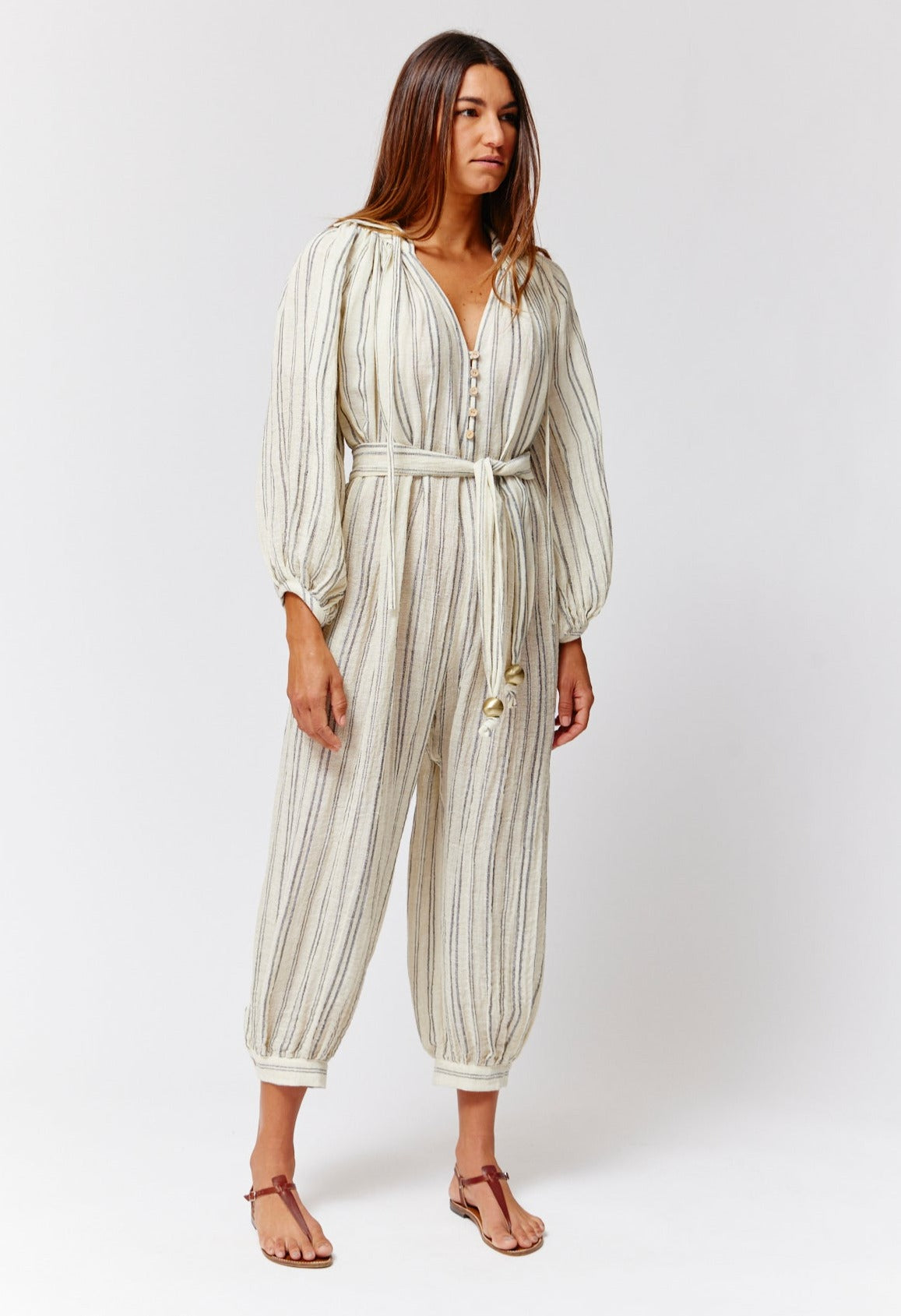THE POET JUMPSUIT in NATURAL & BLACK STRIPED CHIOS GAUZE