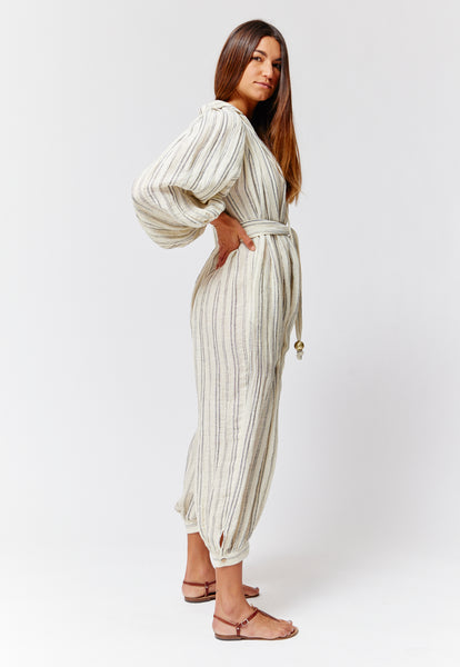 THE POET JUMPSUIT in NATURAL & BLACK STRIPED CHIOS GAUZE