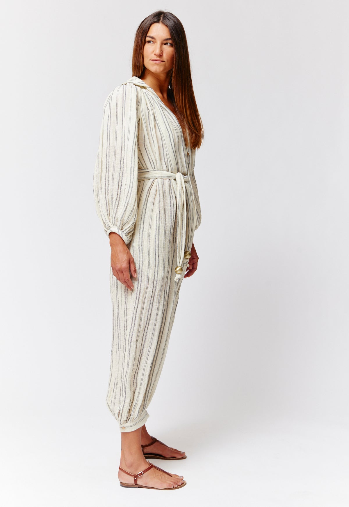 THE POET JUMPSUIT in NATURAL & BLACK STRIPED CHIOS GAUZE