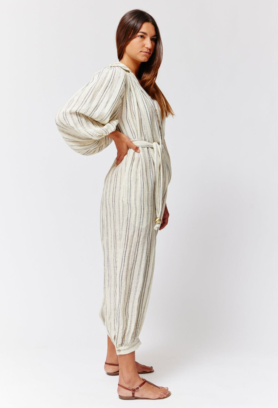 THE POET JUMPSUIT in NATURAL & BLACK STRIPED CHIOS GAUZE