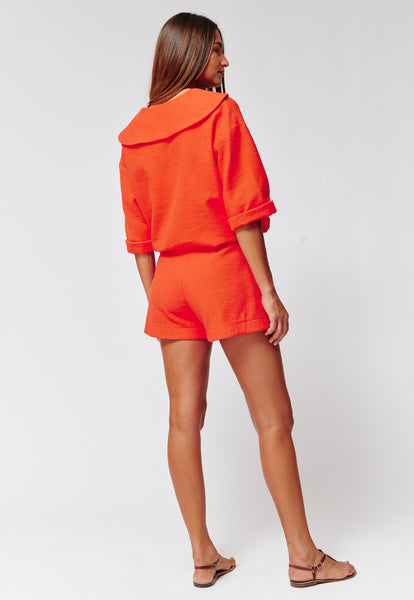 THE SAILOR BLOUSON TOP in TOMATO COTTON BOUCLE