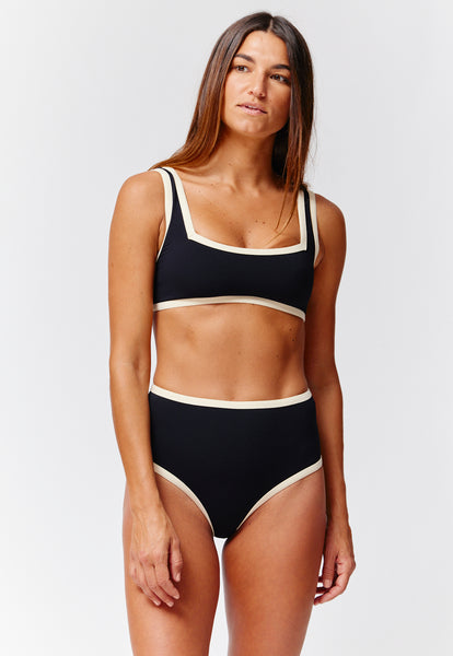 THE SAILOR HIGH-WAIST BIKINI in BLACK & NATURAL CREPE