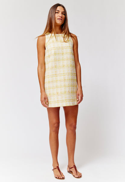 THE SLEEVELESS SHIFT DRESS in LEMON TWEED