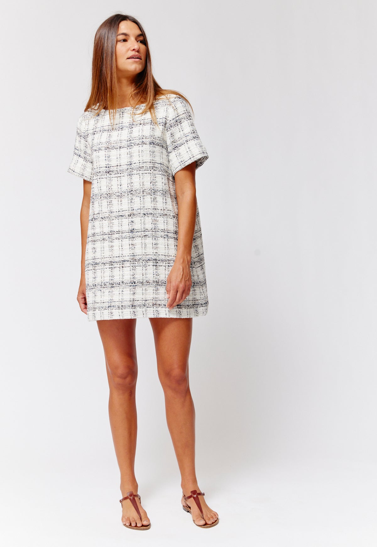 THE T-SHIRT DRESS in in BLACK & WHITE TWEED