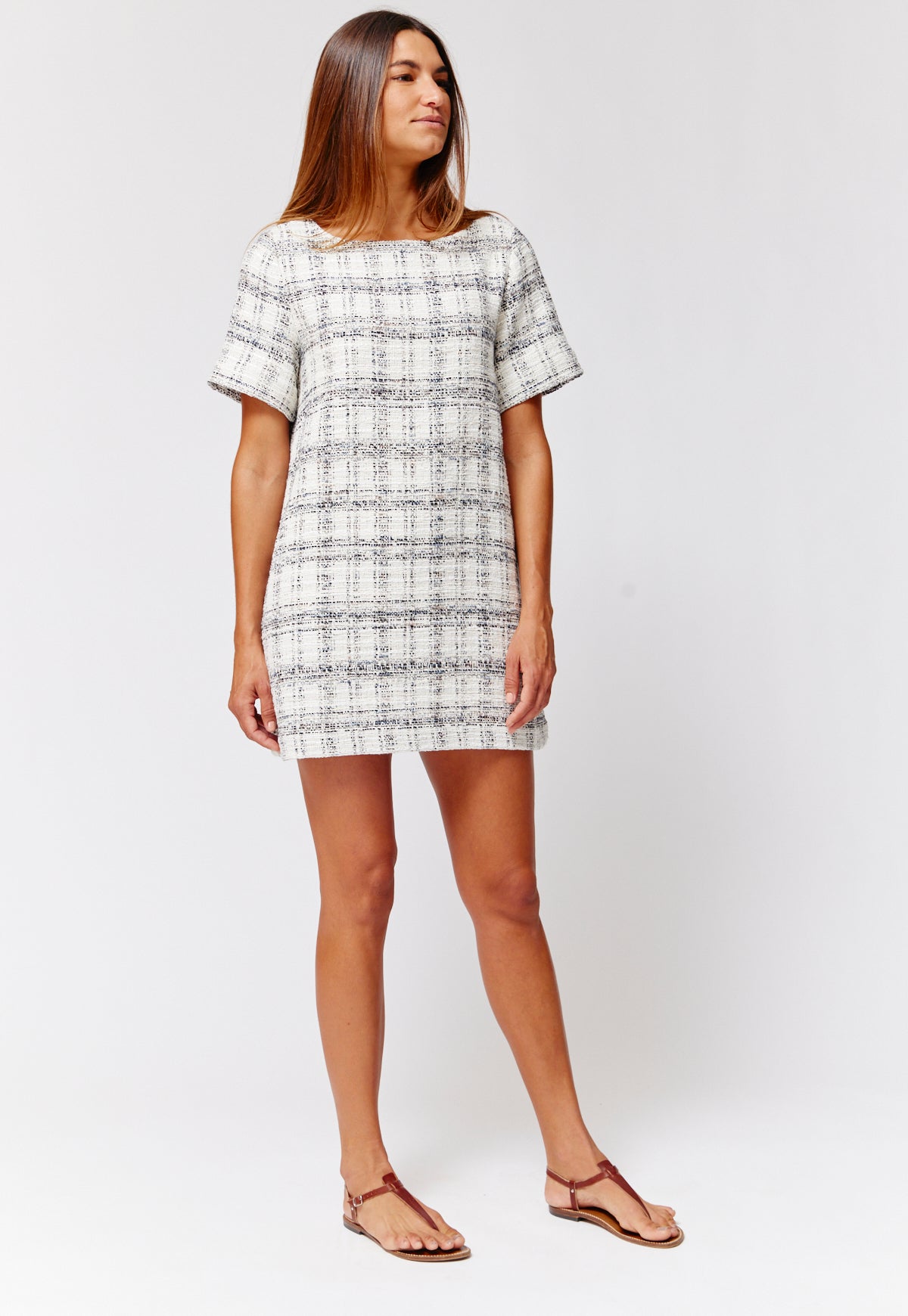 THE T-SHIRT DRESS in in BLACK & WHITE TWEED