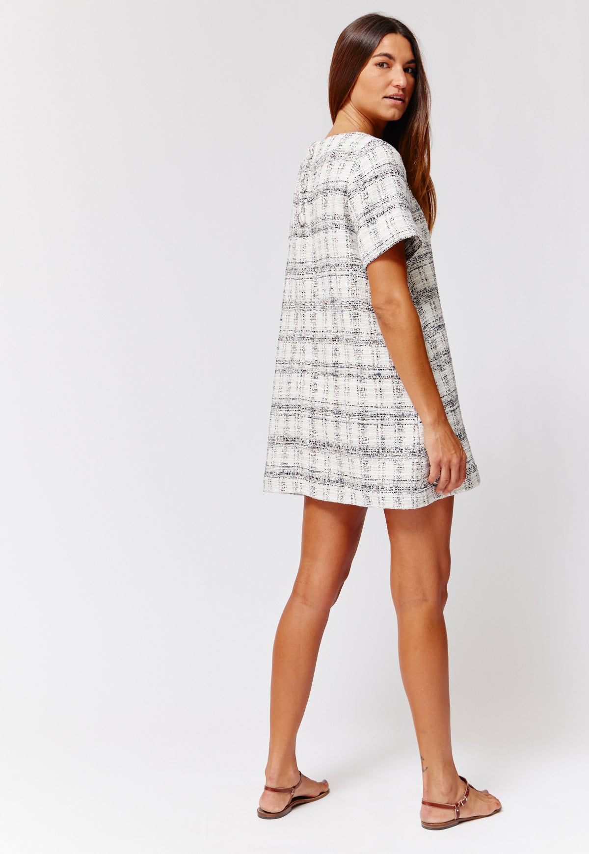 THE T-SHIRT DRESS in in BLACK & WHITE TWEED