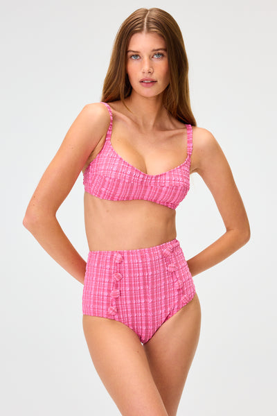 THE BALCONETTE HIGH-WAIST BIKINI in FUCHSIA STRIPED SEERSUCKER