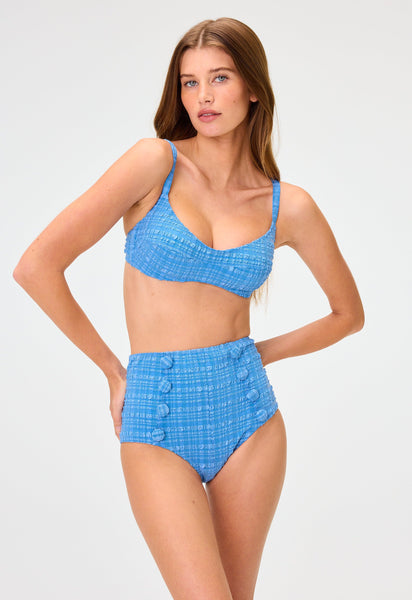 THE BALCONETTE HIGH-WAIST BIKINI in BLUE STRIPED SEERSUCKER